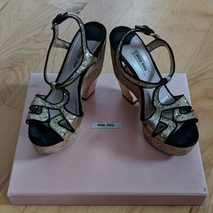 Gold ✨Sparkly✨ Miu Miu Wedges